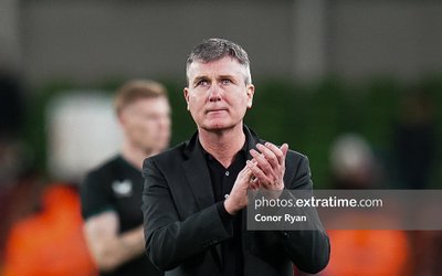 An emotional Stephen Kenny clapping the fans after the final whistle for what turned out to be his final game in charge of Ireland