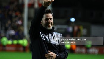Stephen Bradley celebrating his team's win in Dalymount Park last Friday