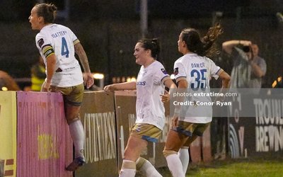 Pearl Slattery (C) Shelbourne FC celebrates after scoring the winning goal in the 91st minute  the SSE Airtricity Women’s Premier Division fixture Bohemian FC -v- Shelbourne FC