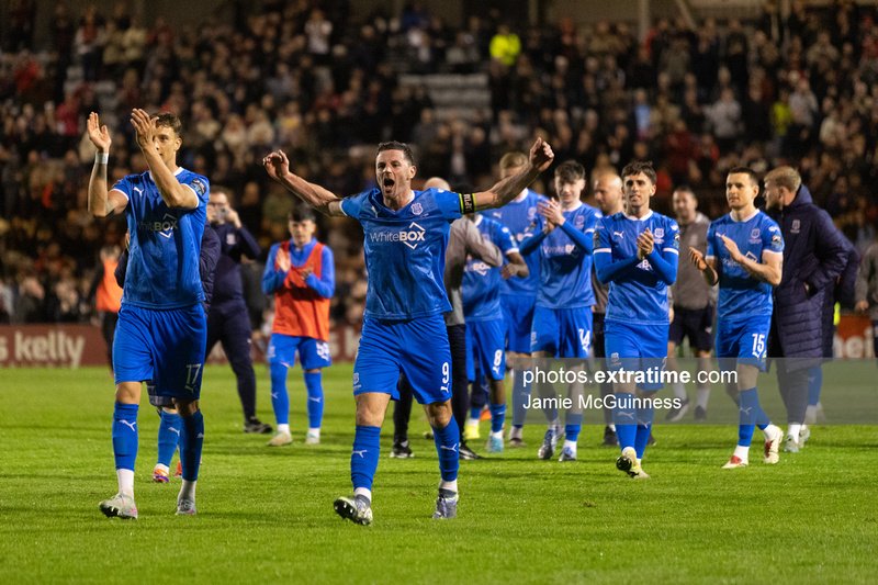 Padraig Amond of Waterford celebrating winning the match between Bohemian FC and Waterford FC in the League of Ireland at Dalymount Park, Dublin.