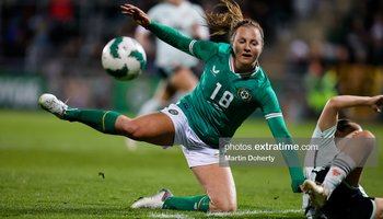Kyra Carusa in action during the Republic of Ireland v Cymru international friendly at Tallaght Stadium Dublin on 27th Feb 2024