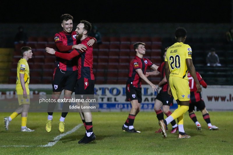 Aaron Walsh celebrates winner for Longford Town