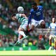 Kieran Tierney of Celtic FC rises against a Rangers FC player during the William Hill Premiership match between Celtic FC and Rangers FC at Celtic Park.
