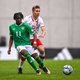 Ike Orazi of Republic of Ireland in action against Dominik Szala of Poland during the UEFA European Under-17 Championship Finals 2023 Group A match between Poland and Republic of Ireland in the Hidegkuti Nándor Stadion on May 17, 2023 in Budapest